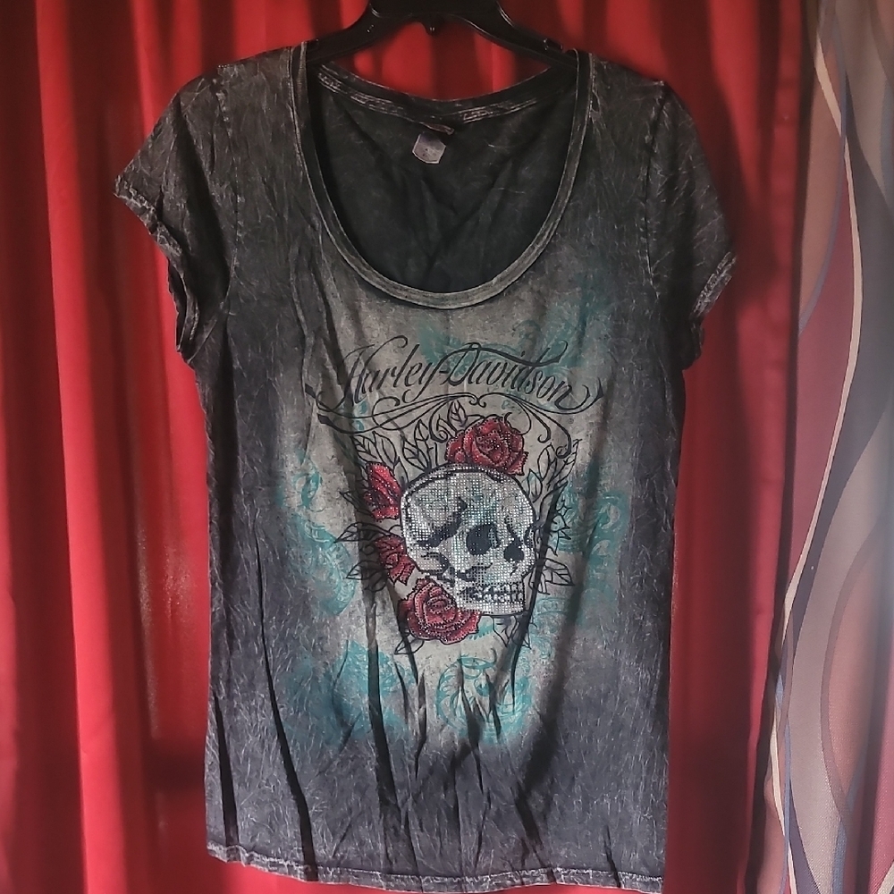Harley-Davidson Women's Black Skull Rose Tee